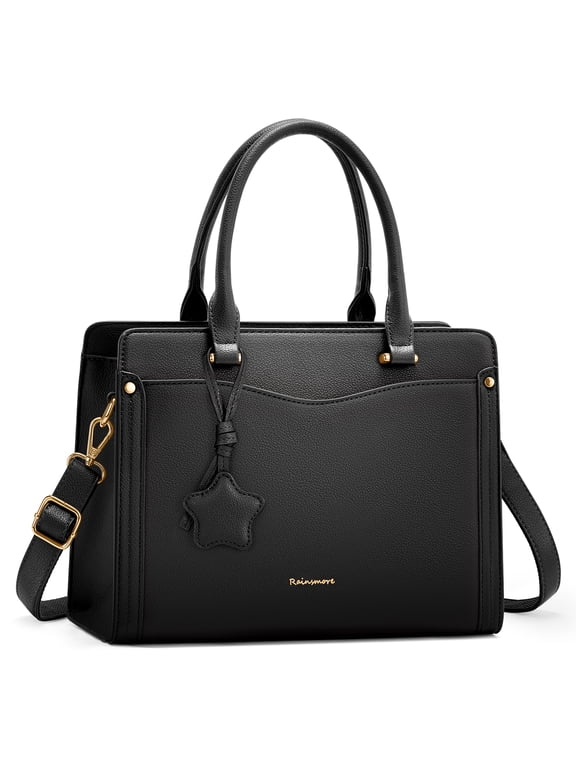Women's Work Tote Bag Lightweight 13.3in PU Leather Satchel Purse Handbag with Detachable Shoulder Strap Top-Handle Bag for Office & Daily Use,Black