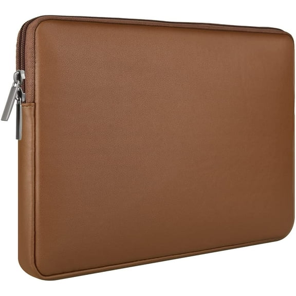 RAINYEAR 13 Inch Laptop Sleeve Soft PU Leather Case Water Resistant Padded Zipper Protective Carrying Bag Compatible with 13.3" Notebook Computer Chromebook ,New 14 MacBook Pro M1 Model A2442 (Brown)