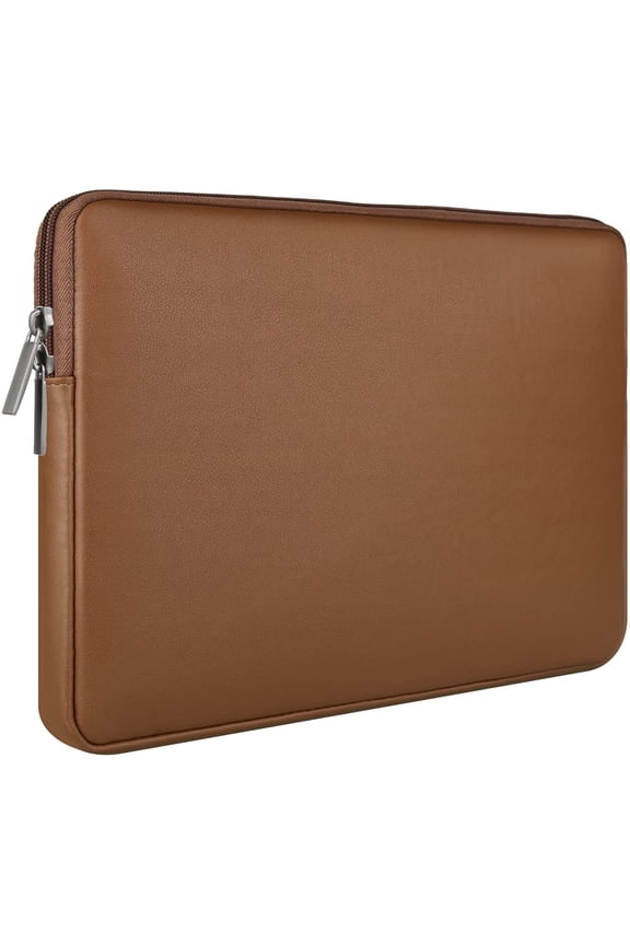 13 Inch Laptop Sleeve Soft PU Leather Case Water Resistant Padded Zipper Protective Carrying Bag Compatible with 13.3" Notebook Computer Chromebook ,New 14 MacBook Pro M1 Model A2442 (Brown)