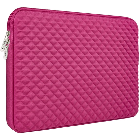 RAINYEAR 14 Inch Laptop Sleeve Diamond Foam Shock Resistant Neoprene Padded Case Fluffy Lining Zipper Cover Carrying Bag Compatible with 14" Notebook Computer Tablet Chromebook (Deep Pink)