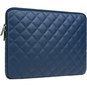 RAINYEAR 14 Inch Laptop Sleeve Diamond PU Leather Case Protective Shockproof Water Resistant Zipper Padded Cover Carrying Bag Compatible with 14" Notebook Computer Tablet Chromebook (Navy Blue)