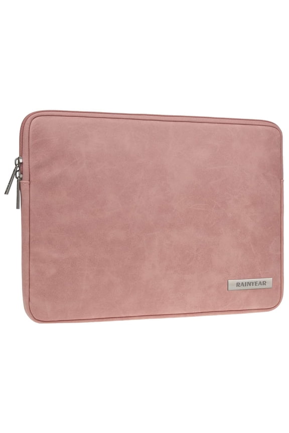 14 Inch Laptop Sleeve Protective Case PU Suede Leather Zipper Padded Cover Water Resistant Carrying Bag Compatible with 14" Notebook Computer Chromebook (Coral)