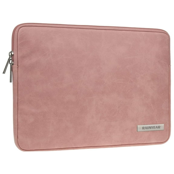 RAINYEAR 14 Inch Laptop Sleeve Protective Case PU Suede Leather Zipper Padded Cover Water Resistant Carrying Bag Compatible with 14" Notebook Computer Chromebook (Coral)