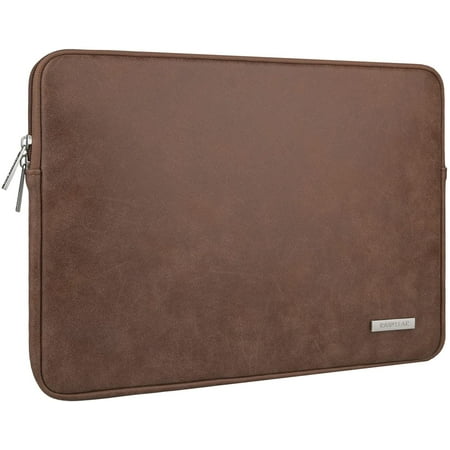 RAINYEAR 14 Inch Laptop Sleeve Protective Case PU Suede Leather Zipper Padded Cover Water Resistant Carrying Bag Compatible with 14" Notebook Computer Chromebook (Brown)