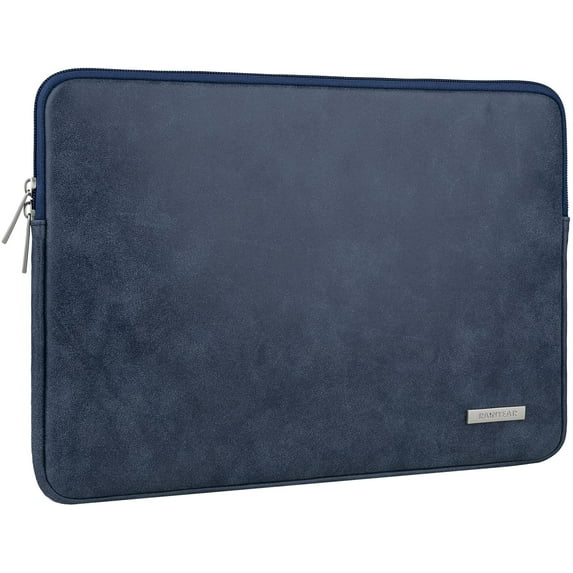 RAINYEAR 15.6 Inch Laptop Sleeve Protective Case PU Suede Leather Zipper Padded Cover Water Resistant Carrying Bag Compatible with 15.6" Notebook Computer Chromebook (Deep Blue)