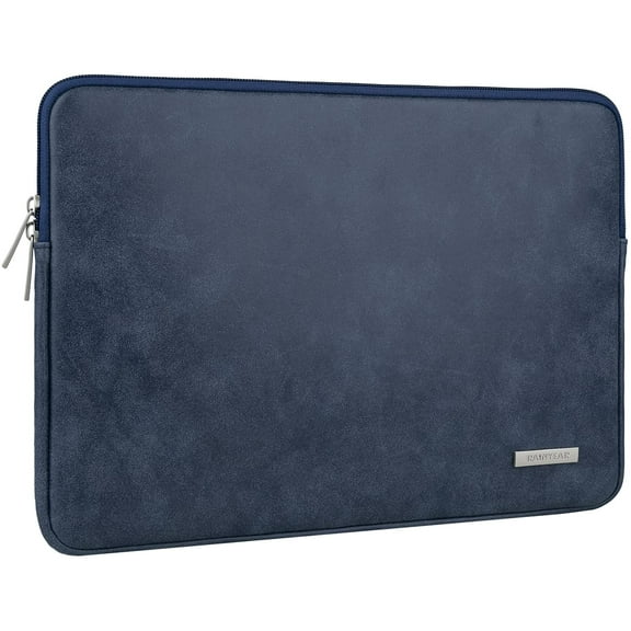 RAINYEAR 15 Inch Laptop Sleeve PU Suede Leather Case Protective Cover Water Resistant Carrying Bag Compatible with New 15.4 MacBook Pro Touch Bar Specially for Model A1938 A1707 A1990 (Deep Blue)