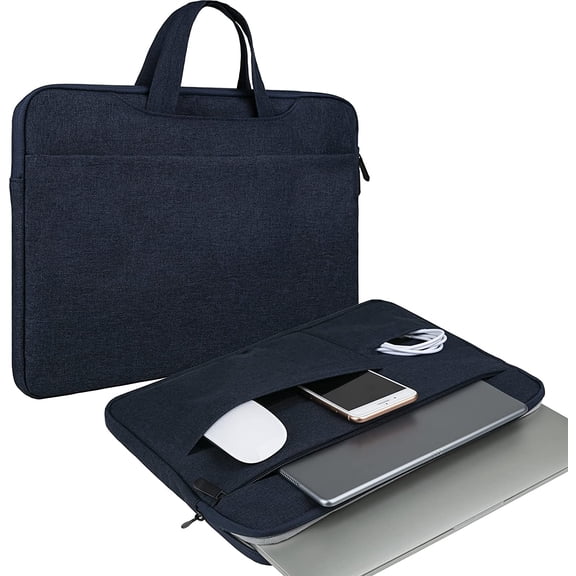 RAINYEAR Laptop Case Sleeve 15.6 inch Compatible with 15.6" Notebook Computer Chromebook, Protective Waterproof Polyester Padded Carrying Bag Cover with Hidden Handle Multiple Pocket, Navy Blue