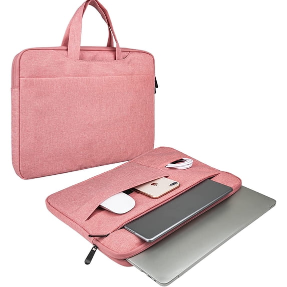 RAINYEAR Laptop Case Sleeve 15.6 inch Compatible with 15.6" Notebook Computer Chromebook, Protective Waterproof Polyester Padded Carrying Bag Cover with Hidden Handle Multiple Pocket, Pink