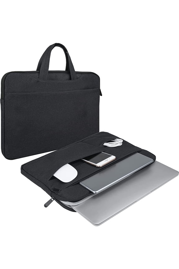 Laptop Sleeve Carrying Case Compatible with 16 Inch MacBook Pro A2485 M1 Pro Max Briefcase Handbag with Hidden Handle Multiple Pocket Protective Padded Polyester Waterproof Bag, Black
