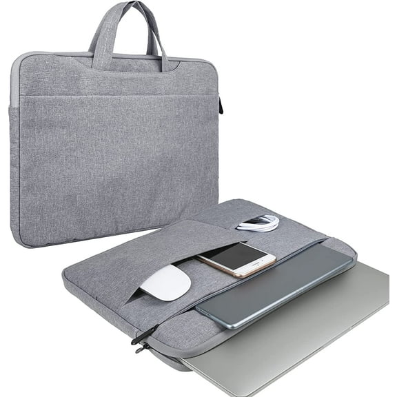 RAINYEAR Laptop Sleeve Carrying Case Compatible with 16 Inch MacBook Pro A2485 M1 Pro Max Briefcase Handbag with Hidden Handle Multiple Pocket Protective Padded Polyester Waterproof Bag, Gray