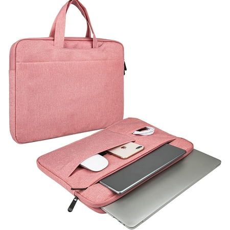 RAINYEAR Laptop Sleeve Carrying Case Compatible with 16 Inch MacBook Pro A2485 M1 Pro Max Briefcase Handbag with Hidden Handle Multiple Pocket Protective Padded Polyester Waterproof Bag, Pink