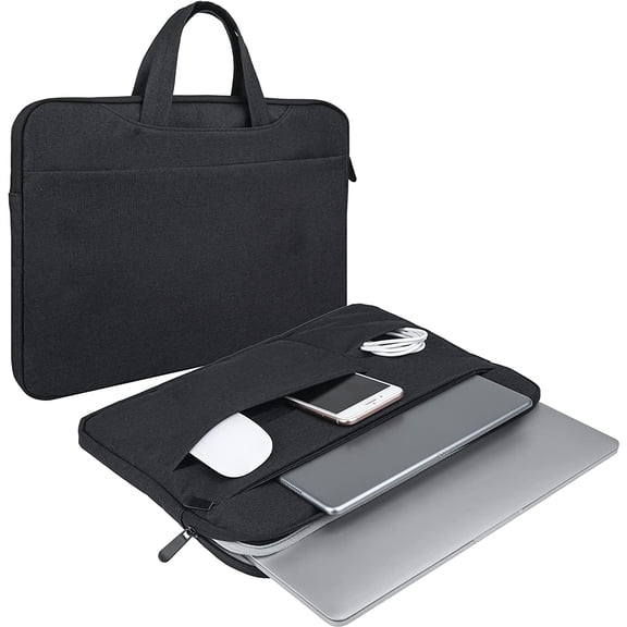 RAINYEAR Laptop Sleeve Case 13 Inch Protective Waterproof Polyester Padded Carrying Bag Cover with Hidden Handle Multiple Pocket,Black