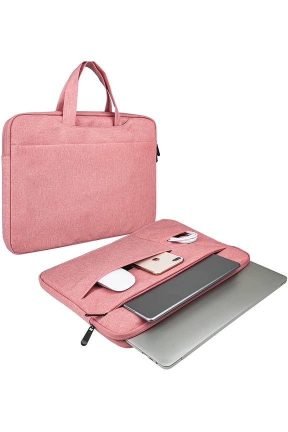 Laptop Sleeve Case 13 Inch Protective Waterproof Polyester Padded Carrying Bag Cover with Hidden Handle Multiple Pocket,Pink
