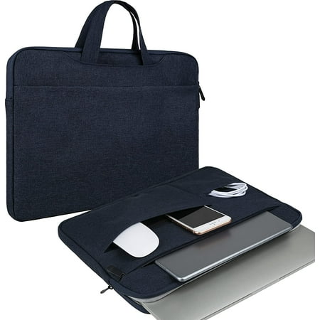 RAINYEAR Laptop Sleeve Case 14 Inch Compatible with 14" Notebook Computer Chromebook Tablet, Protective Waterproof Polyester Padded Carrying Bag Cover with Hidden Handle Multiple Pocket, Navy Blue