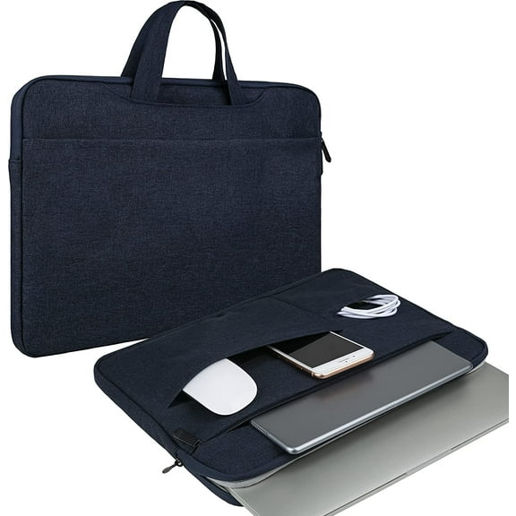 RAINYEAR Laptop Sleeve Case 14 Inch Compatible with 14" Notebook Computer Chromebook Tablet, Protective Waterproof Polyester Padded Carrying Bag Cover with Hidden Handle Multiple Pocket, Navy Blue