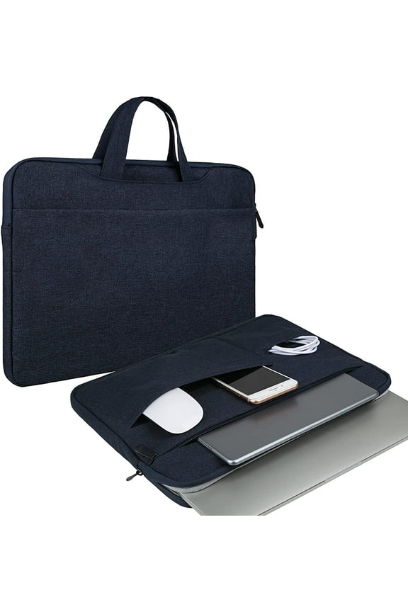 Laptop Sleeve Case 14 Inch Compatible with 14" Notebook Computer Chromebook Tablet, Protective Waterproof Polyester Padded Carrying Bag Cover with Hidden Handle Multiple Pocket, Navy Blue