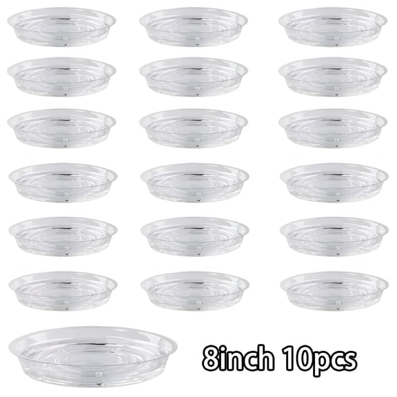 RAIRSKY 10 Pcs 8 inch Garden Plant Saucer Drip Tray Round Pot Base Clear Snack Container PET