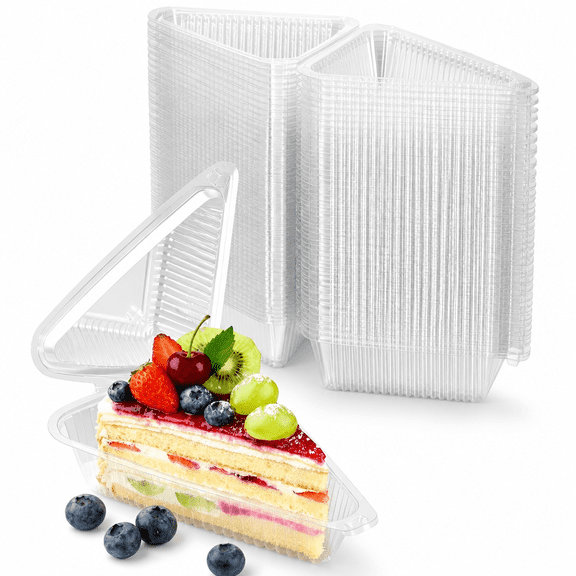 RAIRSKY 100Pcs Cake Slice Containers,4 Inch Pie Slice Containers Disposable,Individual Cheesecake Containers,Plastic Boxes for Take Out Packaging,Bakery and Cafe Cake Carriers