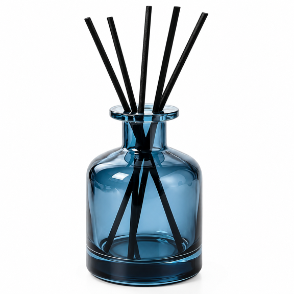 RAIRSKY 150Ml/5Oz Glossy Blue Modern Decorative Glass Diffuser Bottle,Empty Refillable Reed Diffuser Replacement Jar,Small Bud Vase Aromatherapy Container for Diy Fragrance Home Office Decor