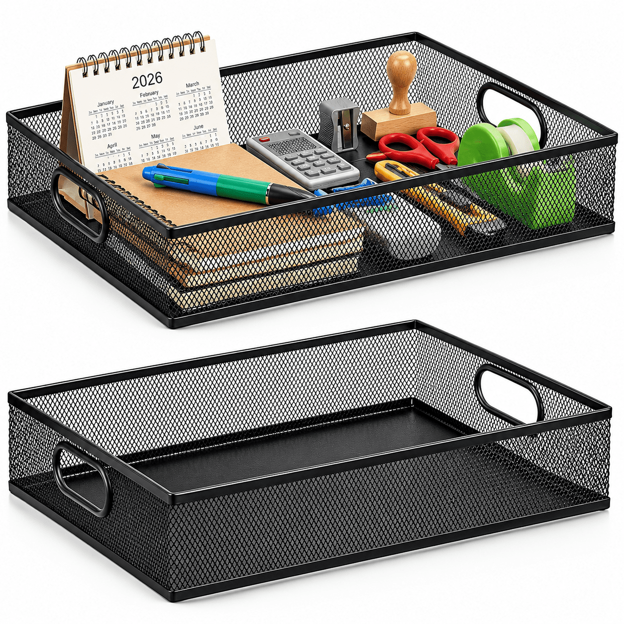 RAIRSKY 2 Pack Desk Drawer Organizer Tray, Metal Mesh Desktop Storage ...