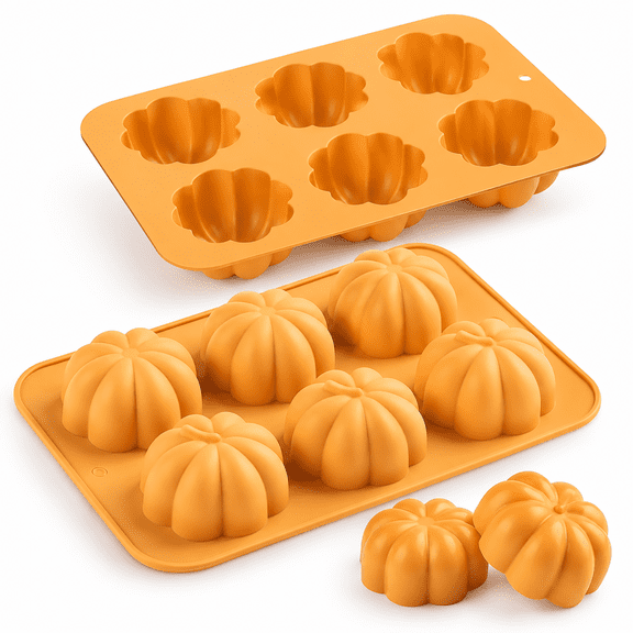 RAIRSKY 2 Pack Pumpkin Silicone Cake Molds,3D Thanksgiving Soap Molds,Fall Muffin Baking Pans for Chocolate,Ice Cube,Jello,Mousse,Wax Melts,Candle