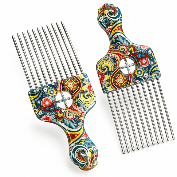 RAIRSKY 2 Pack Stainless Steel Professional Hair Styling Pick Comb Hair Afro Pick Wide Tooth Comb Suitable Wig Braid Detangle Styling Lift Combs Tool Women,Men Curly Hairs Stylings