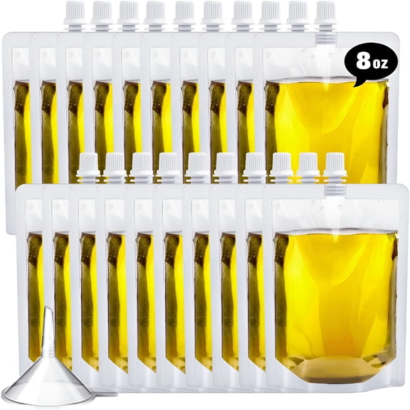 RAIRSKY 20 Pcs Plastic Flasks - Reusable 8OZ Plastic Flasks,Juice Travel Plastic Bags Drink Bags for Travel Outdoor Sports,Concerts,Events (8OZ,20PCS)