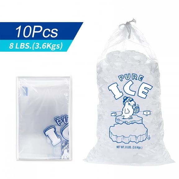 RAIRSKY 2026 New 10 Pack Drawstring Ice Pack Plastic Ice Bags with Drawstring 8 Lbs Large Capacity Multi-Use Transparent Refrigeration Ice Bag for Bar Cafe Large Ice Pack