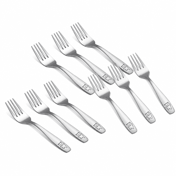 RAIRSKY 2026 New 9 Pieces Toddler Forks, Kids Forks, Stainless Steel Children'S Safe Flatware, Metal Baby Utensils Set, Small Forks for Self Feeding, Dishwasher Safe