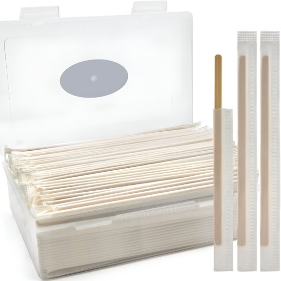RAIRSKY 2026 New Bamboo Coffee Stirrers Individually Wrapped 200 Count in Storage Box Coffee Stir Sticks 5.5 Inch Coffee Bar Disposable Individually Wrapped Coffee Stirrers for Coffee and Cocktail