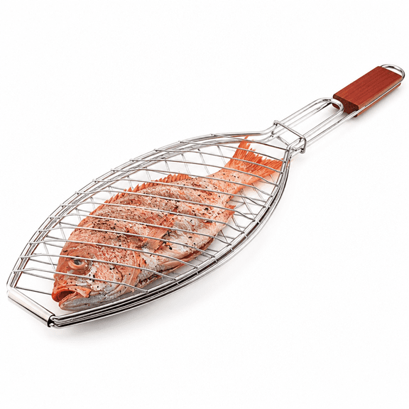 RAIRSKY 2026 New Fish Grill Basket - Premium Stainless Steel Large Fish Basket for Grilling - Portable Folding Grill Basket for Fish with Detachable Handle - Perfect for Cooking Whole Fish