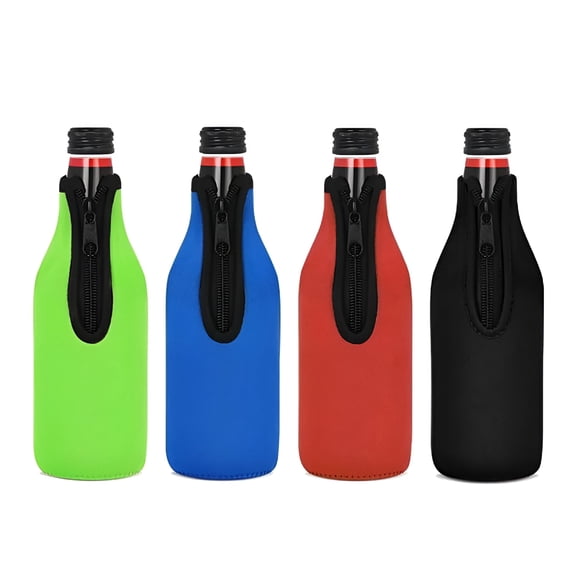 RAIRSKY 2026 New Koozies, Koozies for Cans, 4 Pack Beer Bottle Insulator Sleeve Keep Drink Cold Zip Up Bottle Jackets Beer Bottle Cooler Sleeves Cover