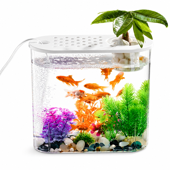 RAIRSKY 2026 New Small Fish Tank 2 Gallon Plastic Aquarium for Shrimp Guppy Jellyfish Goldfish,Living Room Bedroom Decor Desktop