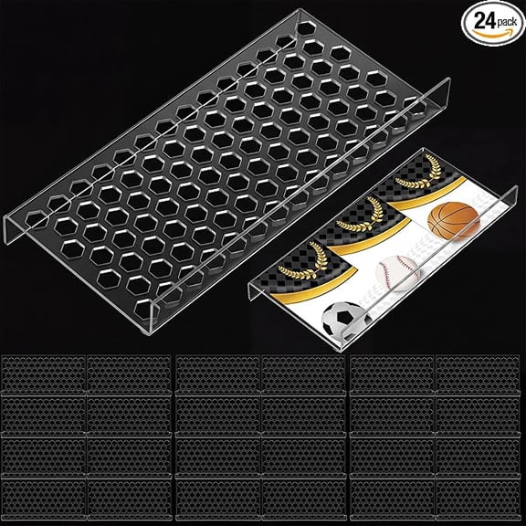 RAIRSKY 24 Pcs Trading Card Risers for Case Transparent Acrylic Display Stand Risers for Cardshow Vendor Showcase Sports Card Board Games (Honeycomb)
