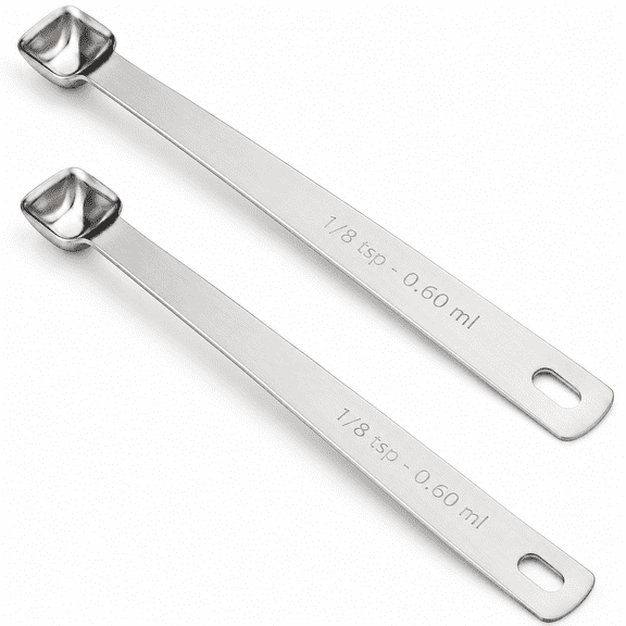 RAIRSKY 2Pcs 1/8 Teaspoon(1/8Tsp, 0.6Ml) Single Tiny Measuring Spoon, Small Individual Stainless Steel Measure Spoons Only