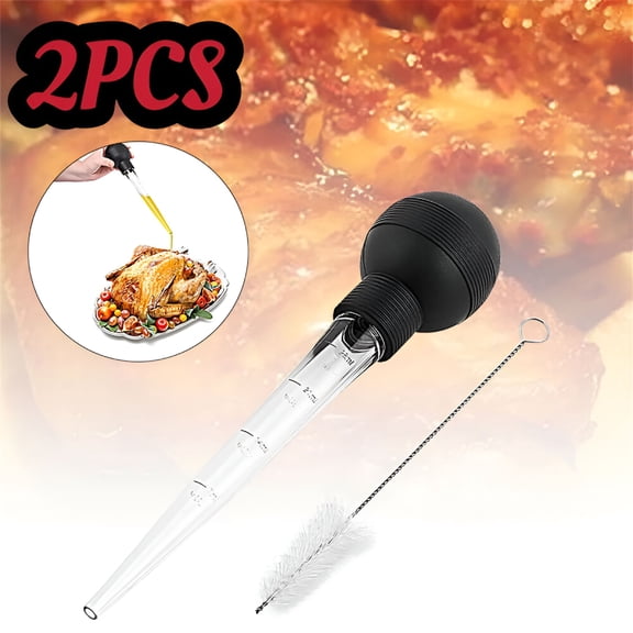 RAIRSKY 2Pcs Turkey Baster Food Grade for Cooking & Basting,Detachable Round Bulb,Baster Cooking Good for Meat Poultry Beef Chicken,With Cleaning Brush,Inject Needle