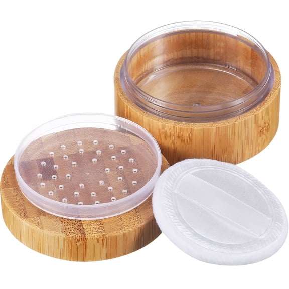 RAIRSKY 30 Ml Bamboo Loose Powder Puff and Container Empty Dusting Powder Jar for Body Face Makeup Travel Box Compact Case Holder with Sifter Lids and Puff