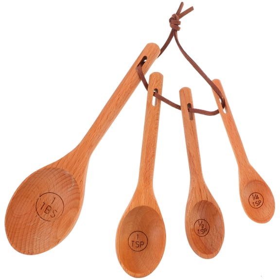 RAIRSKY 4 Pcs Tea Spoons Table Measuring Baking Tablespoon Scoop Sugar Solid Wood