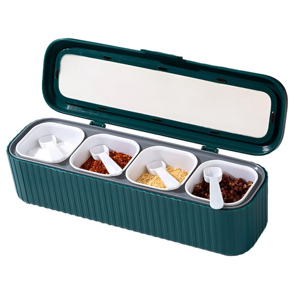 RAIRSKY 4-Piece Seasoning Containers Set with Lids & Spoon - Spice Storage Box,Sugar & Condiment Jars organizer,Perfect Masala Box for Kitchen Pantry organization