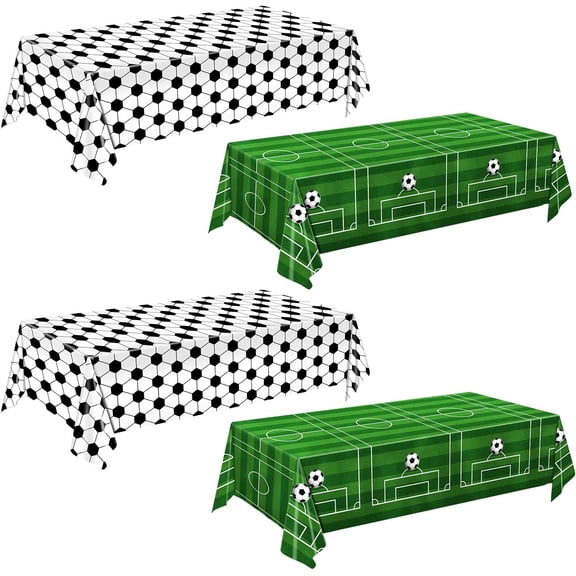 RAIRSKY 4 Pieces Soccer Tablecloths - Soccer Birthday Party Decorations Soccer Table Cloth Soccer Tablecloth Plastic Table Cover for Sports Soccer Theme Party Decorations, 54 x 108 Inch