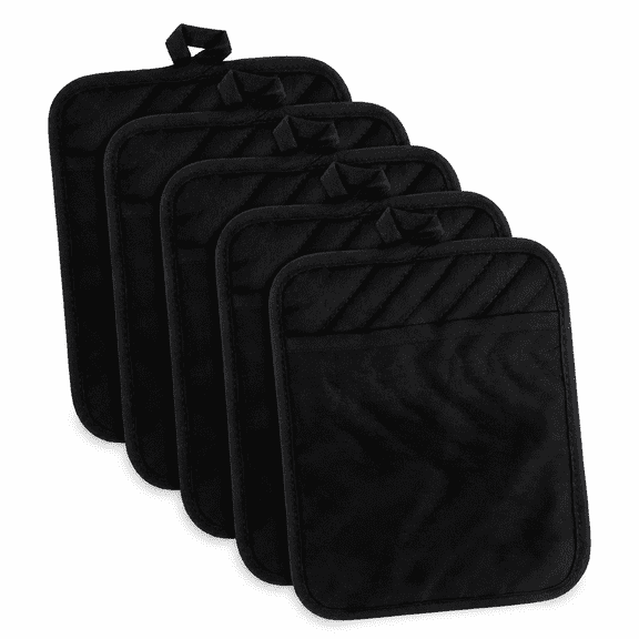 RAIRSKY 5Pack Cotton Pocket Pot Holder Set Kitchen Heat Resistant Potholder Machine Washable Terry Cloth Potholders Bulk