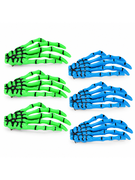 6 PCS Hands Bone Hair Clips Blue Green Scary Hand Claws Hairpins for Halloween Cosplay (12 cm / 4.72 inches)