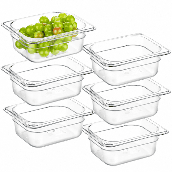 RAIRSKY 6-Pack 1/6 Size 2.5" Deep NSF Polycarbonate Food Pans | Dishwasher & Freezer Safe Clear Container for Prep Tables, Buffet, Salad Bar, Commercial & Home Kitchen