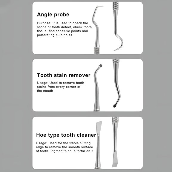 RAIRSKY 6Pcs Stainless Steel Dental Tools Kit with Case Dental Mirror Pick Teeth Scraper Cleaner Plaque Tartar Remover Oral Care Dentist Tools