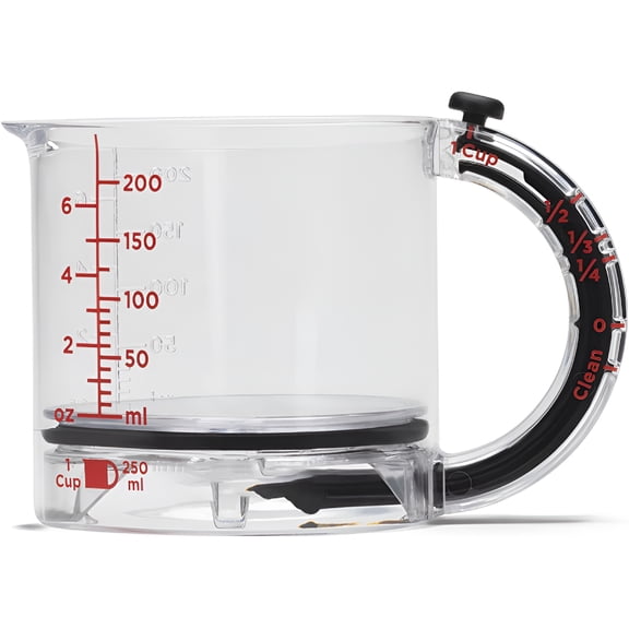 RAIRSKY All-In-1 Adjustable Measuring Cup,Metric & Imperial Measurements Up to 1 Cup - Black/Clear