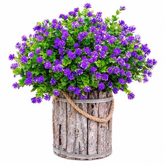 RAIRSKY Artificial Flowers Outdoor Fake Plants - 12 Bundles Outside Face Plastic Greenery Uv Resistant No Fade Faux Daffodils Spring Shrubs Home Decoration Garden Porch Patio(Purple)