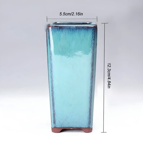 RAIRSKY Artistic Ceramic Planter Pot Handmade Thick Tall Vase With Drainage Hole Square Eastern Ornament For Indoor Outdoor