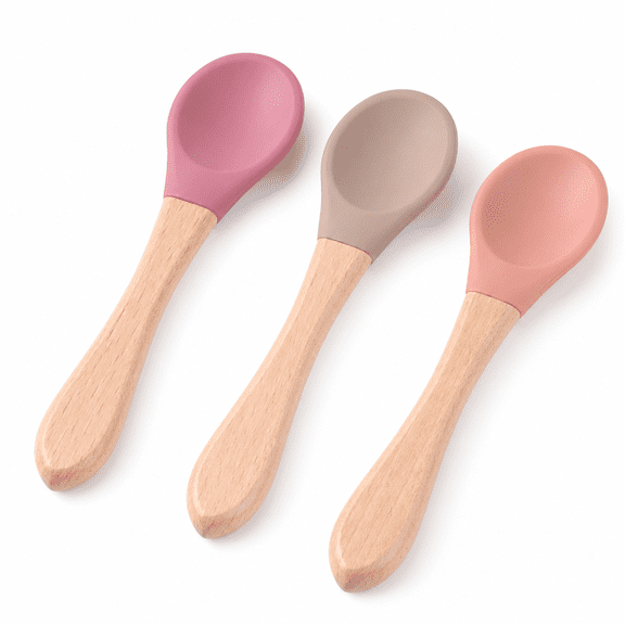 RAIRSKY Bamboo Baby Feeding Spoons with Soft Curved Silicone Tips for Toddlers and Infants