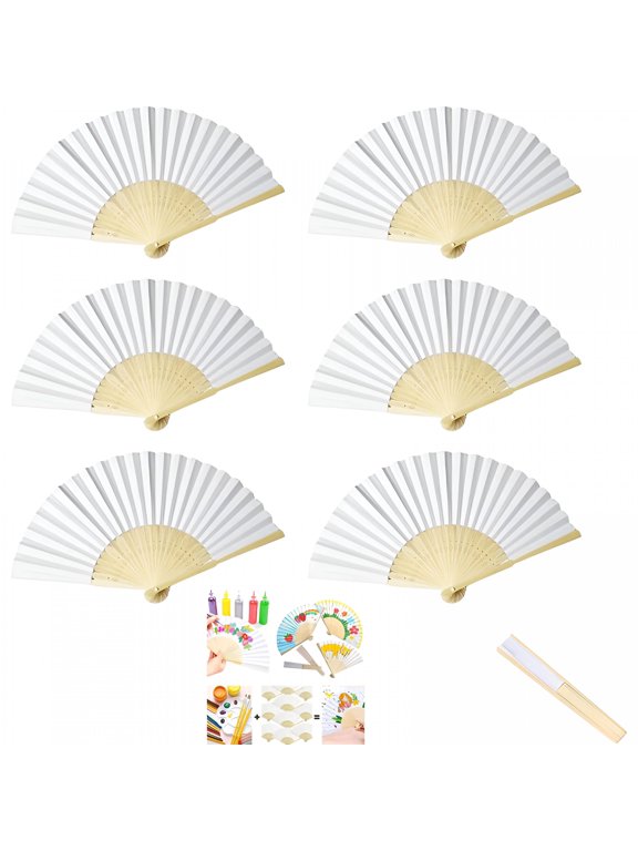 Bamboo Sublimation Fans Blanks,Line Dance Handheld Folding Fan with Loud Clappers,Rave Snap Clack Popping Fans,Large Metal Fans,Chinese & Japanese Style Boots on the Ground(6Pcs)