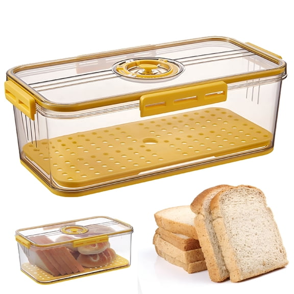 RAIRSKY Bread Box for Kitchen Countertop,Airtight Loaf Bread Storage Container,Time Recording Bread Keeper with Lid,Bread Holder Bin for Homemade Bread,Bun,Bagel,Loaf-yellow